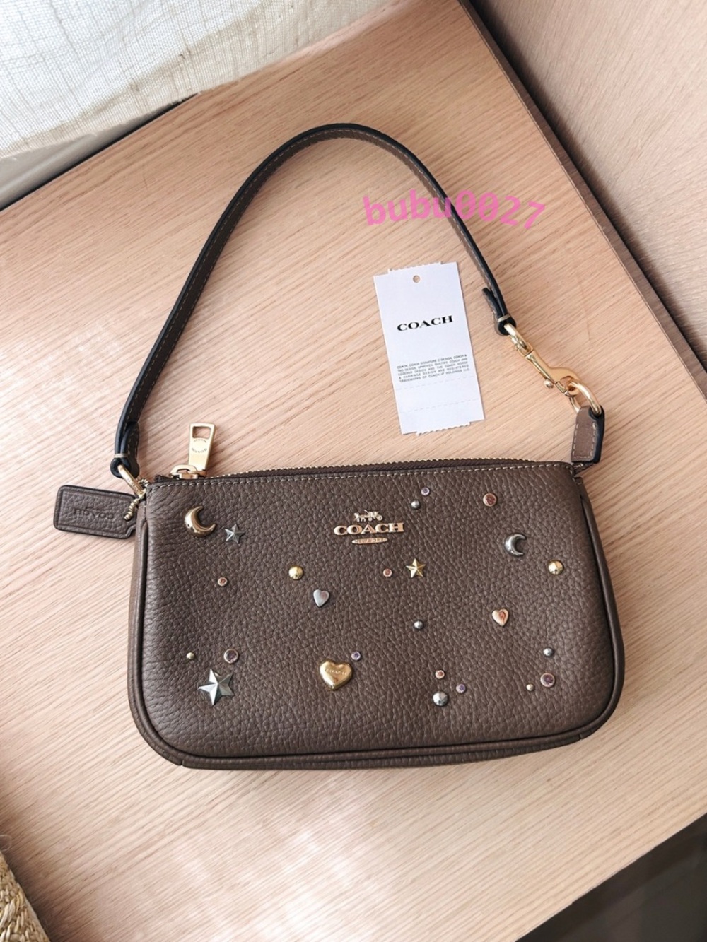 NWT💫Coach Nolita 19 Shoulder Bag Wristlet With Rivets Dark Stone CDC25 Star Stud